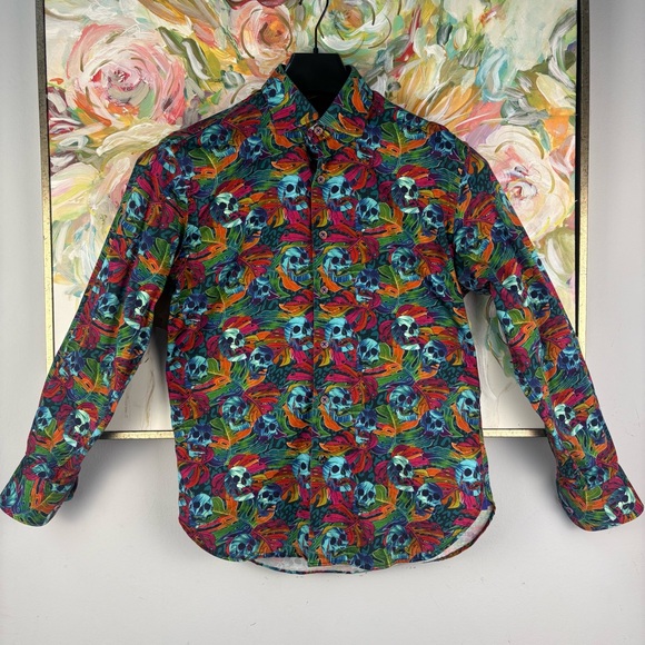 Luchiano Visconti Other - Luchiano Visconti Skull Print Button Down Shirt Small Colorful Cotton